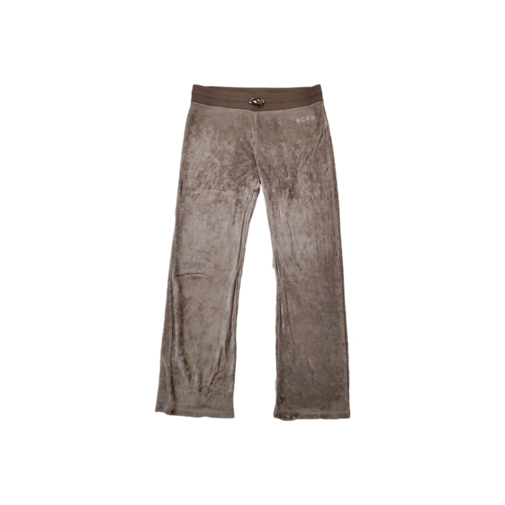BCBGMAXAZRIA Women’s Olive Green Y2K Velour Wide Leg Track‎ Pants XL